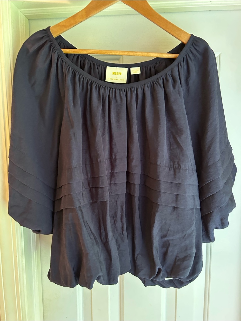Anthropologie Navy Tiered Peasant Blouse